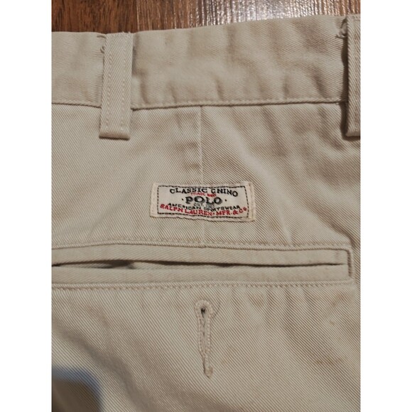 Vintage Polo Ralph Lauren Andrew Pants Mens 35x27 Tan Pleated Chino Preppy Y2K - Picture 7 of 8